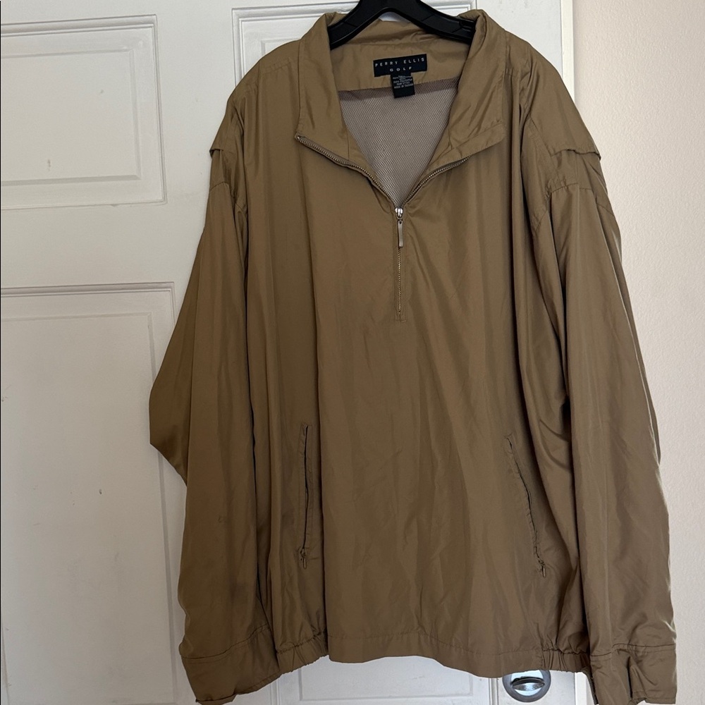Perry Ellis Men's Brown Windbreaker XXL khaki with pockets